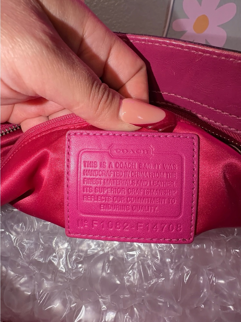 Coach Brown Signature Canvas Shoulder Bag with Pink Trim - Picture 4 of 6
